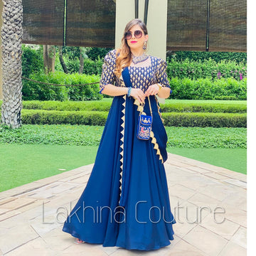 Navy Blue Drape Gown Without Belt