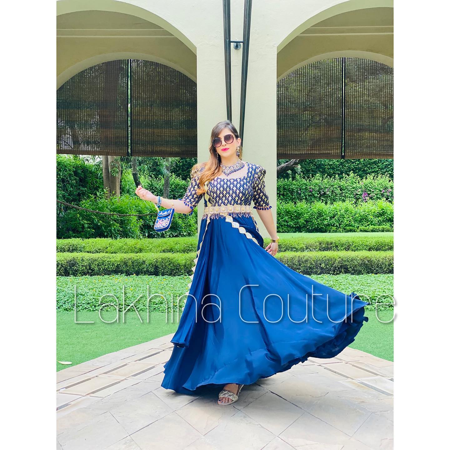 Navy Blue Drape Gown Without Belt