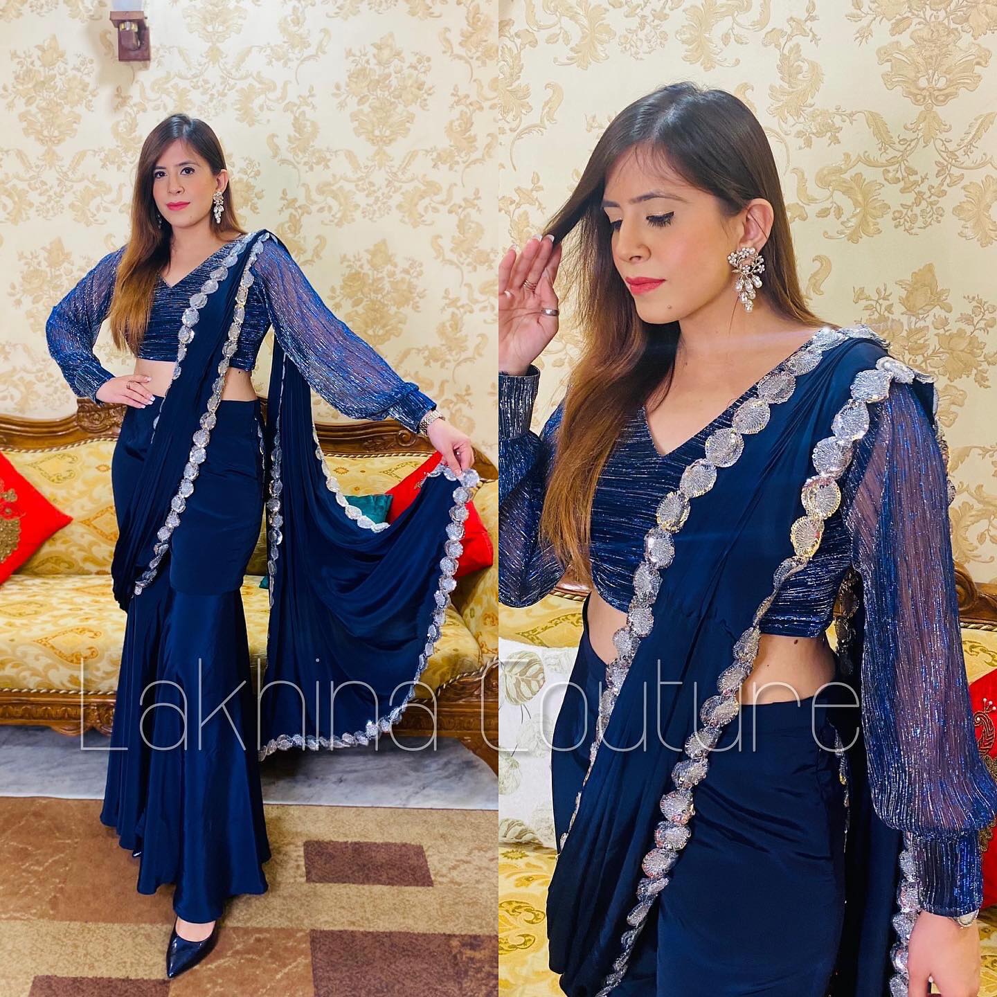 Navy Blue Garara Saree