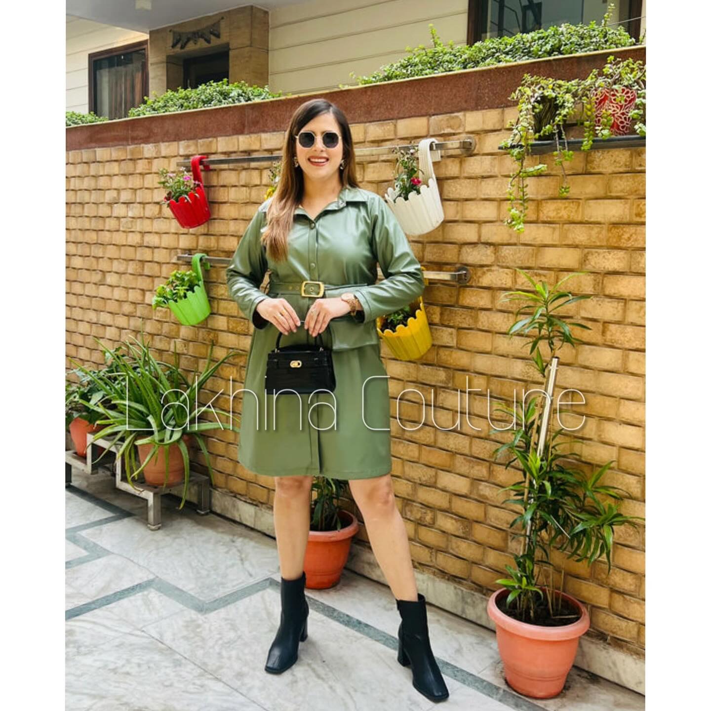 Sage Green Leather Dress