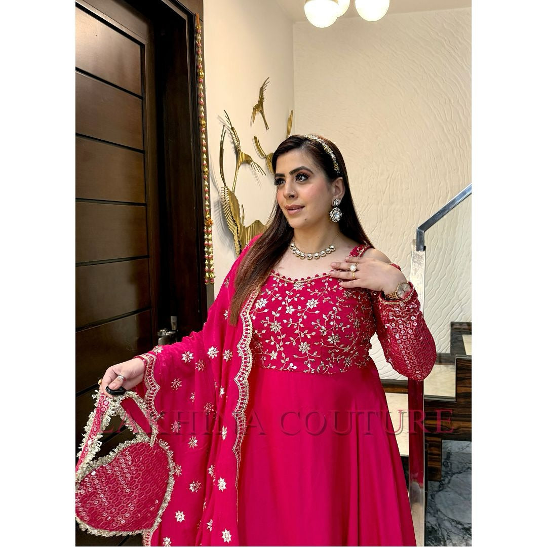 Hot Pink Lohri Anarkali with Bag