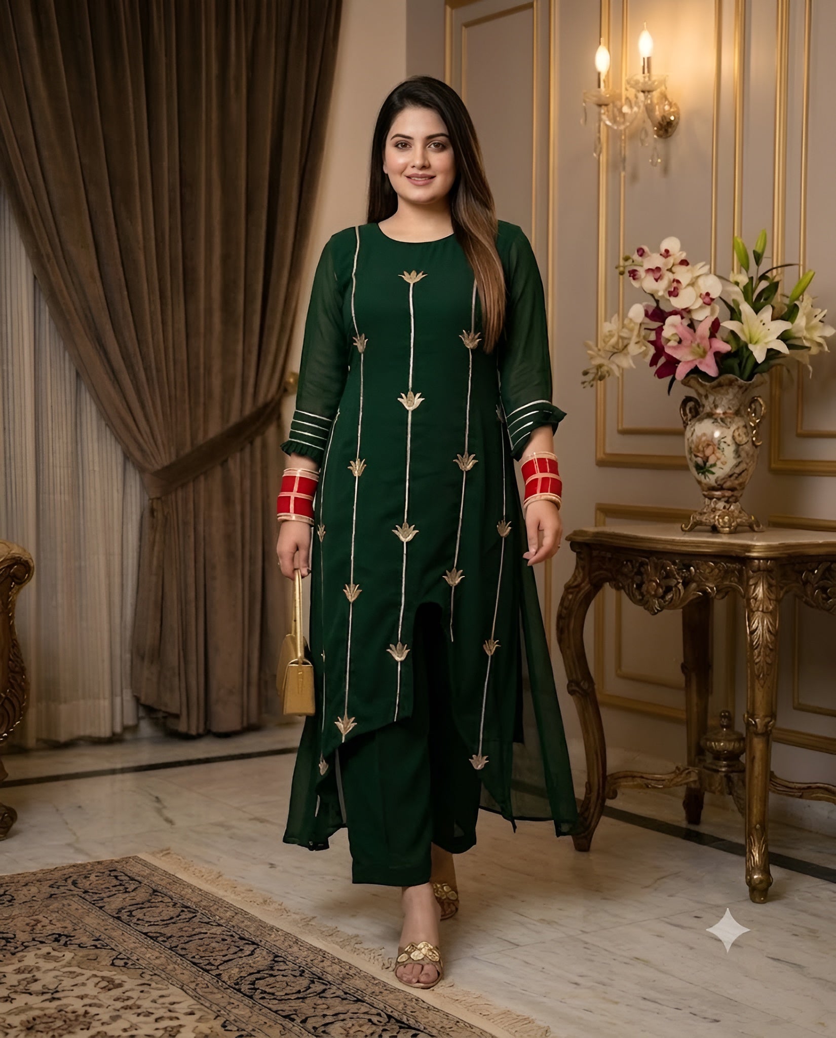 Gilded Lotus Georgette Suit