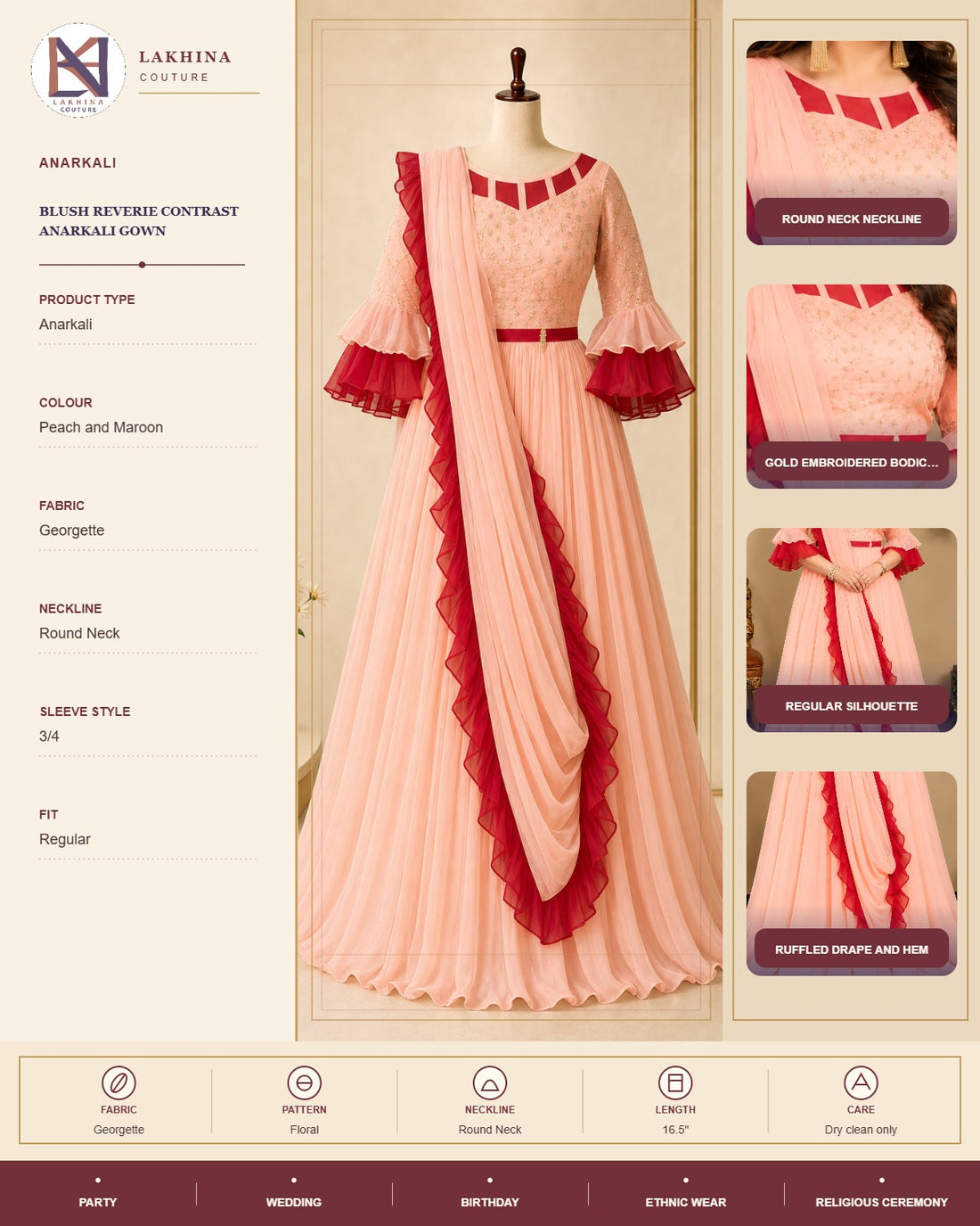 Blush Reverie Contrast Anarkali Gown