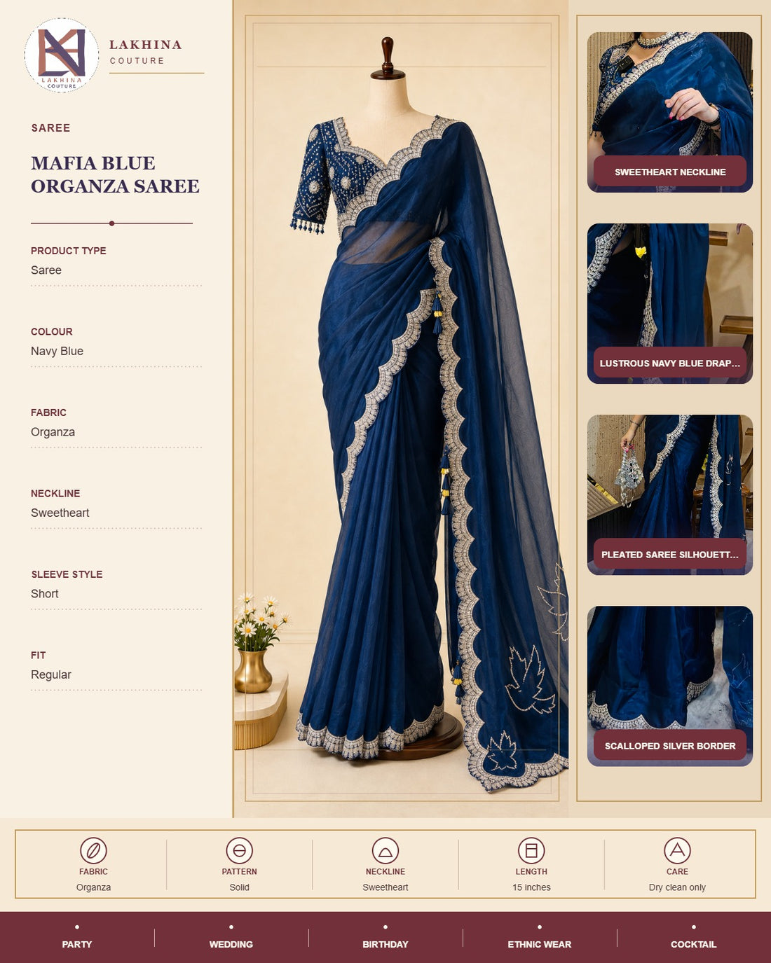 Mafia Blue Organza Saree