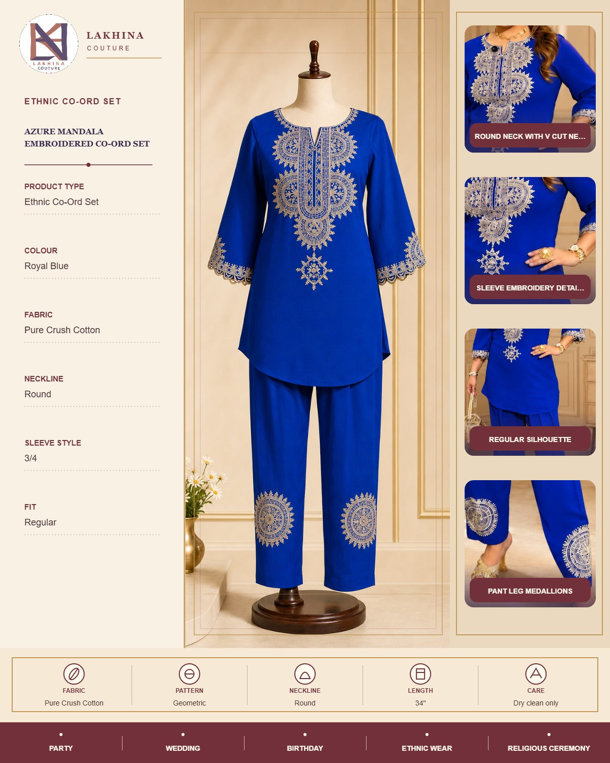 Azure Mandala Embroidered Co-Ord Set