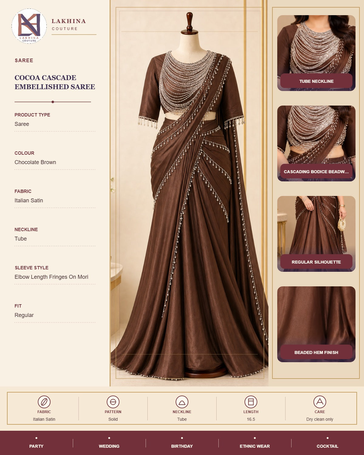 Cocoa Cascade Embellished Saree