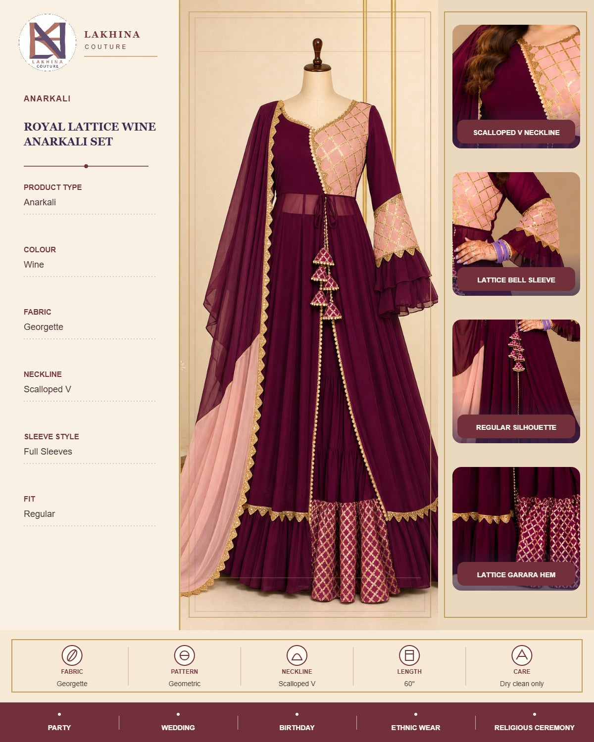 Royal Lattice Wine Suit Set
