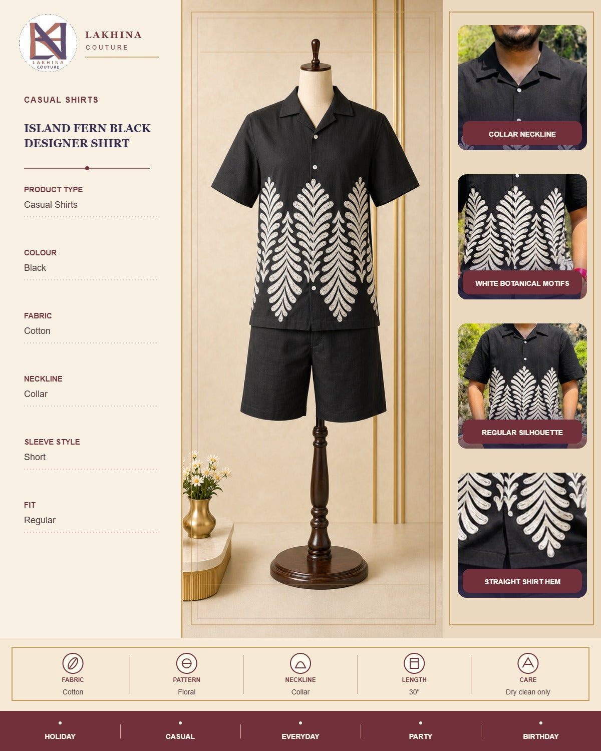 Island Fern Black Designer Shirt