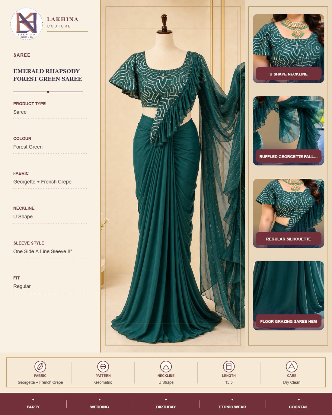 Emerald Rhapsody Forest Green Saree