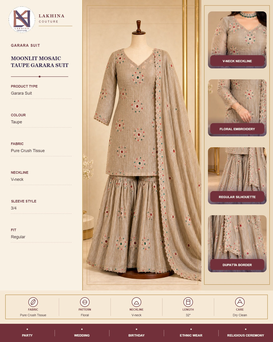 Moonlit Mosaic Taupe Garara Suit