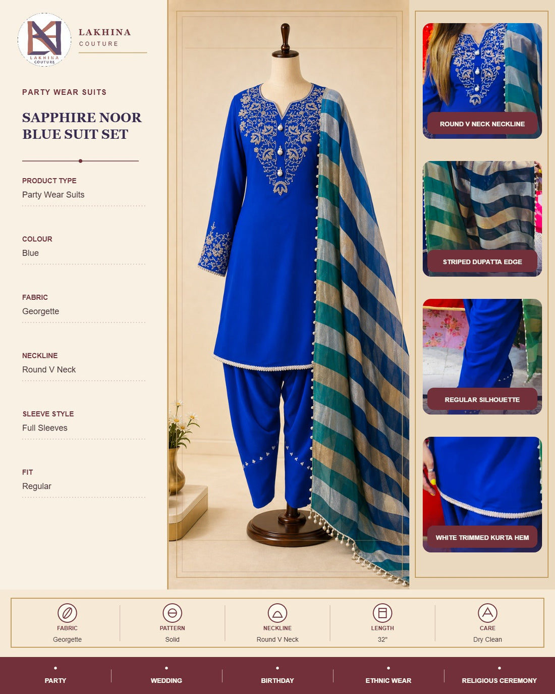 Sapphire Noor Blue Suit Set