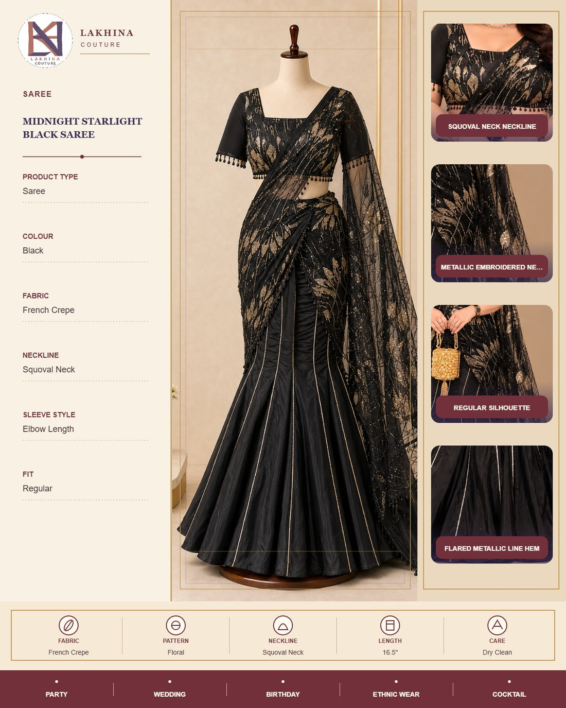 Midnight Starlight Black Saree