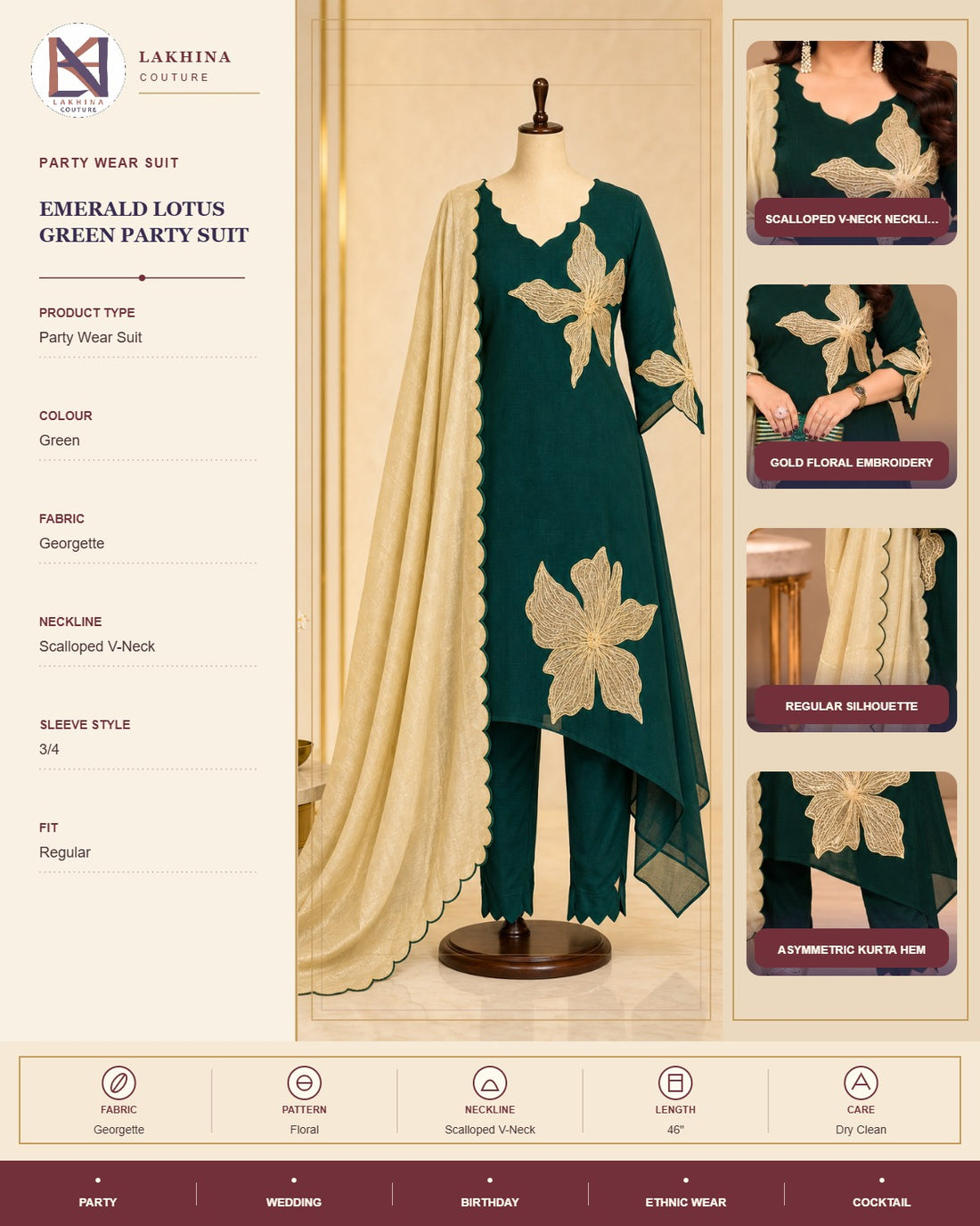 Emerald Lotus Green Party Suit