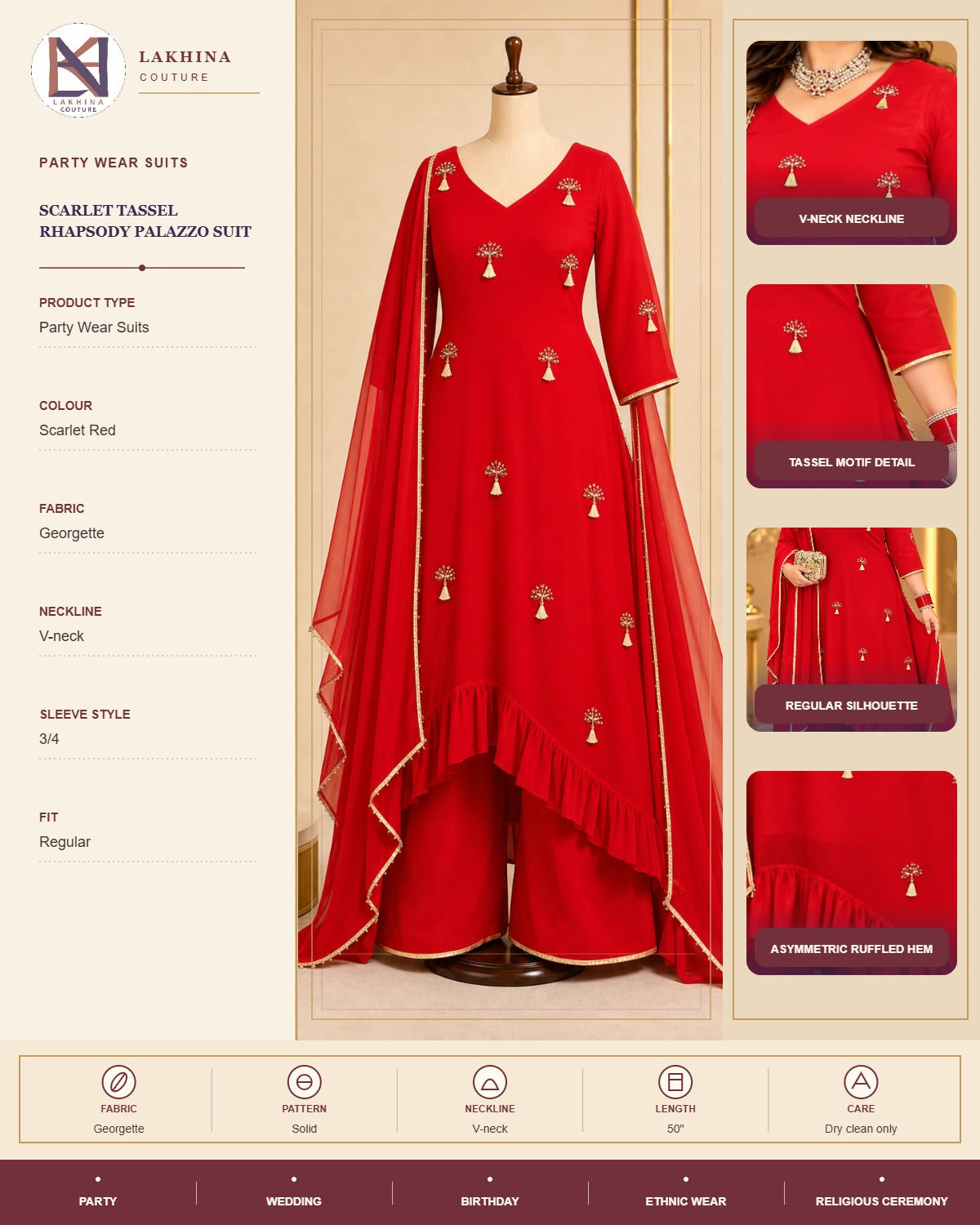 Scarlet Tassel Rhapsody Palazzo Suit