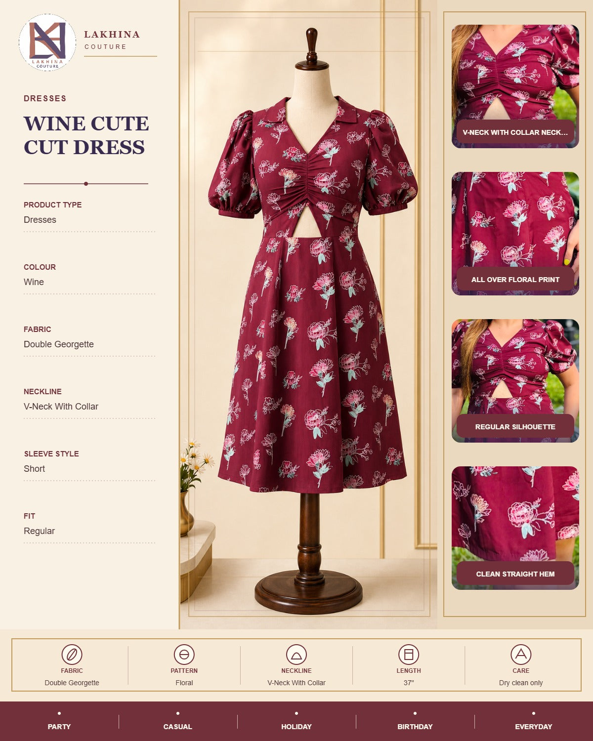 Wine Cute Cut Dress