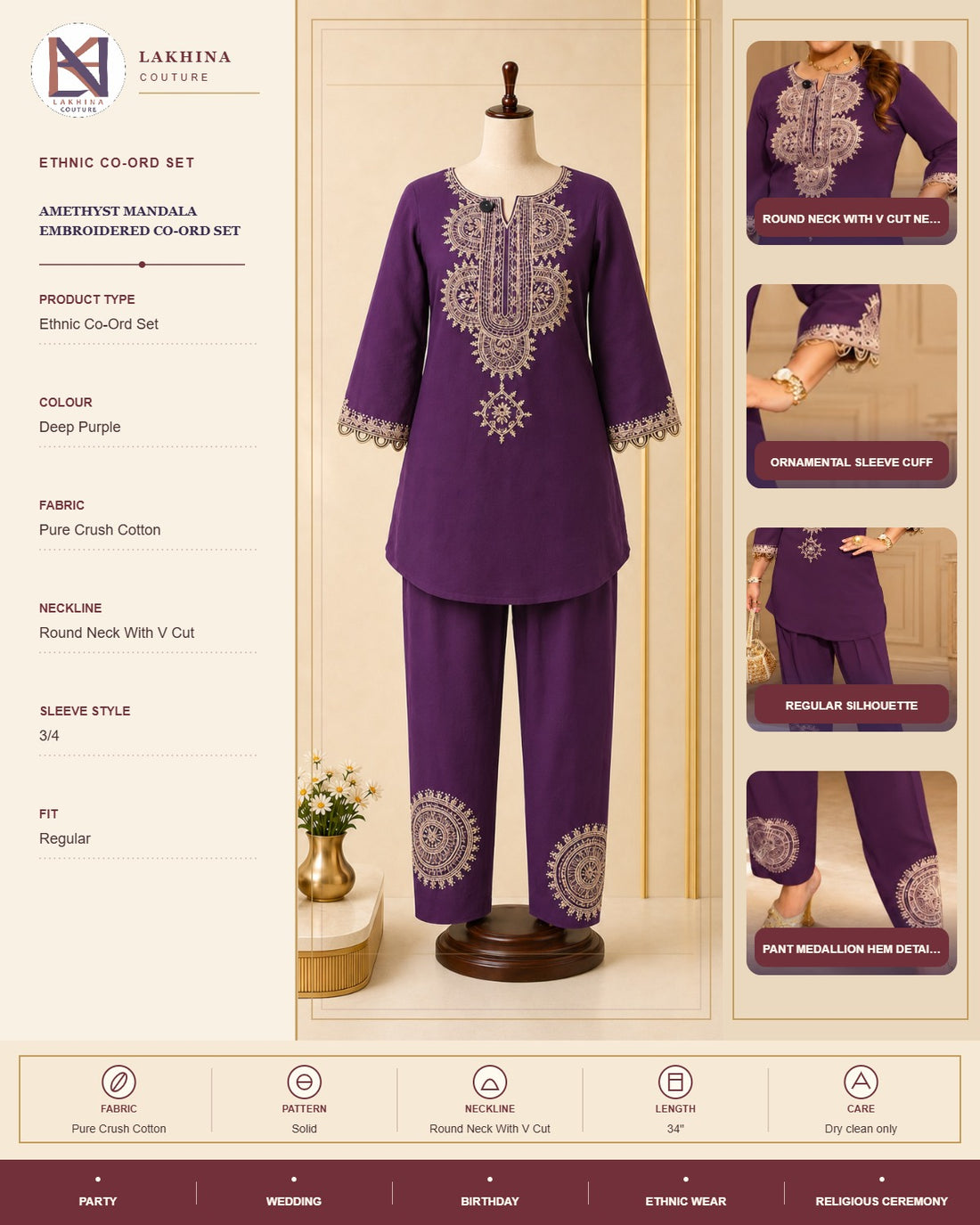Amethyst Mandala Embroidered Co-Ord Set