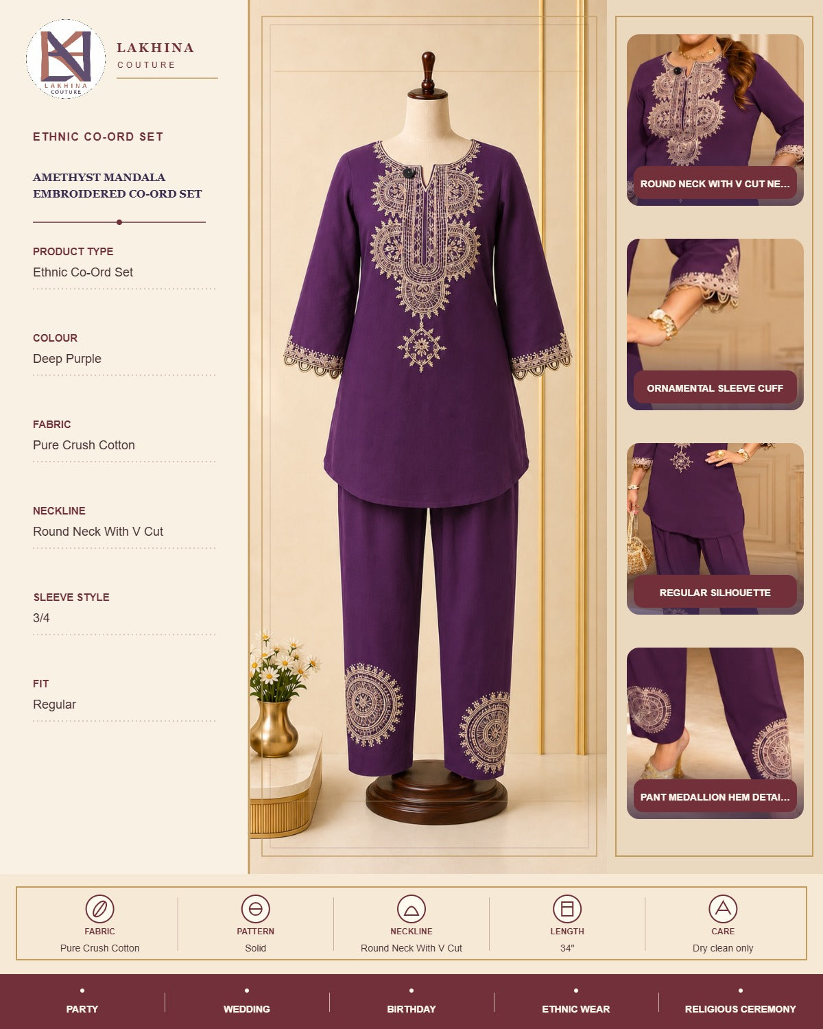 Amethyst Mandala Embroidered Co-Ord Set