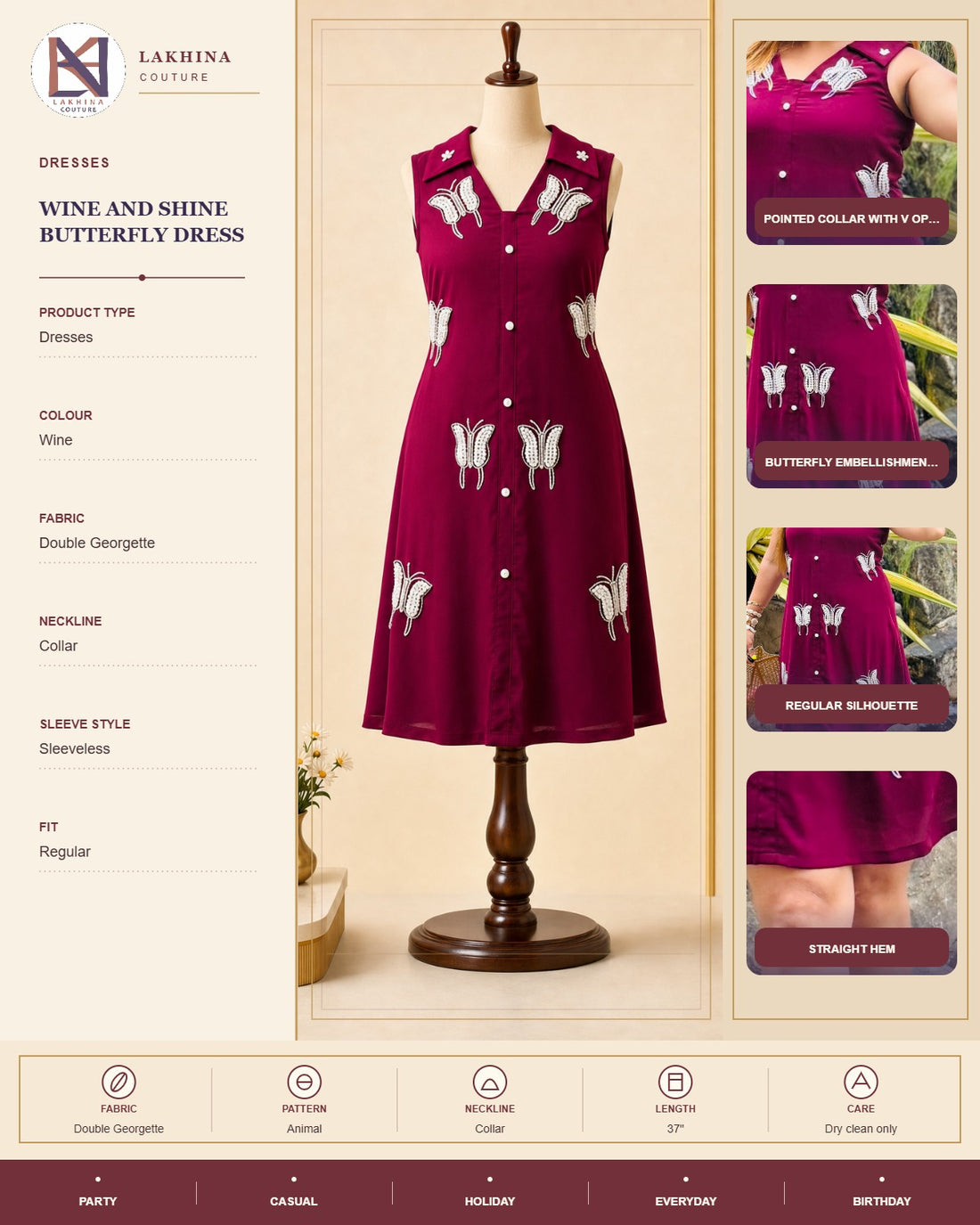Wine and Shine Butterfly Dress