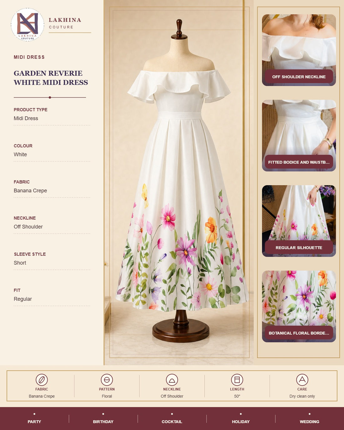 Garden Reverie White Midi Dress