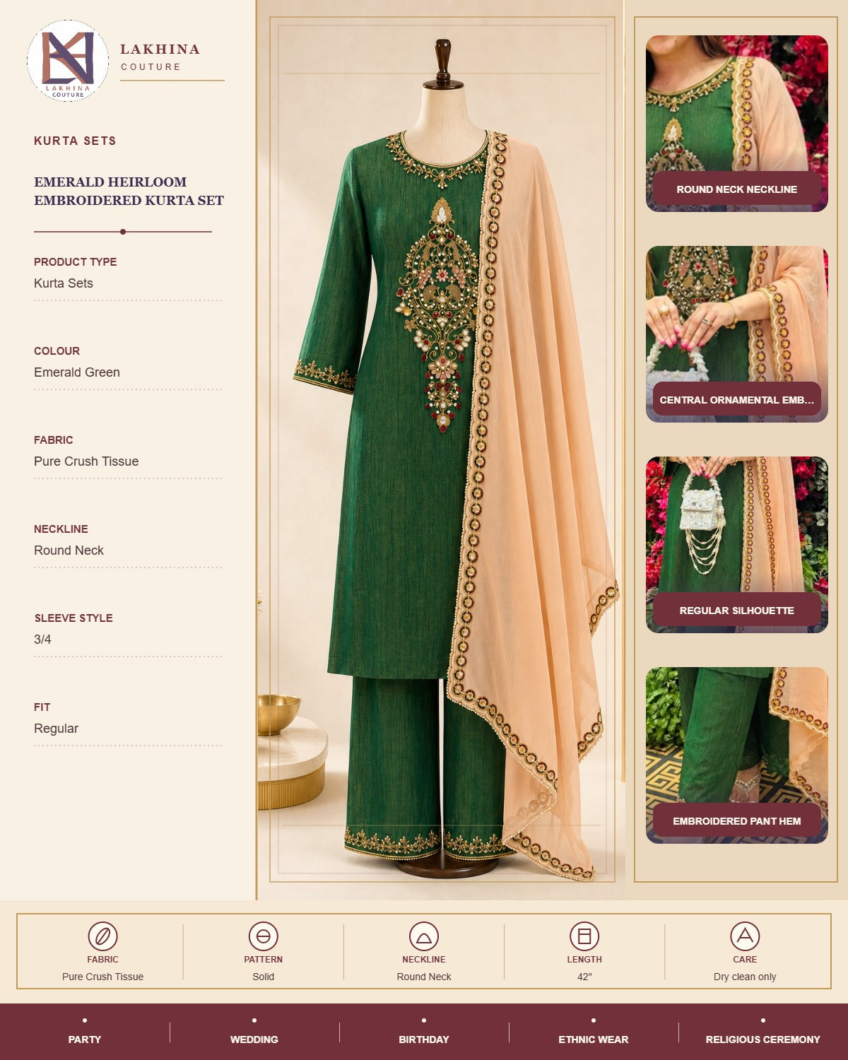 Emerald Heirloom Embroidered Kurta Set