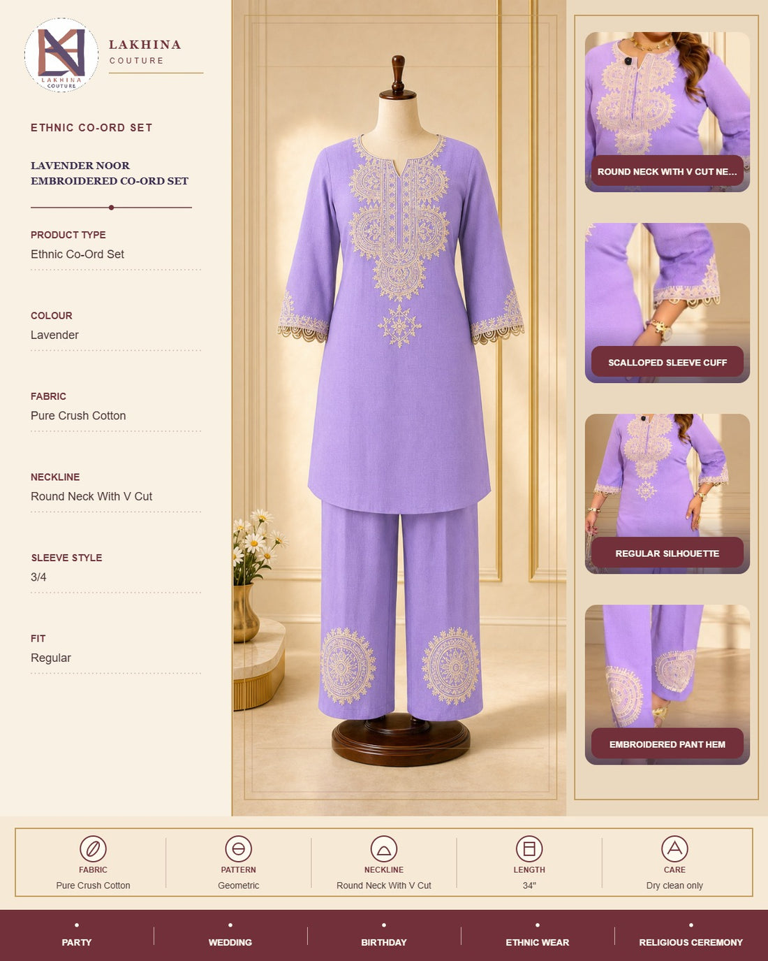 Lavender Noor Embroidered Co-Ord Set