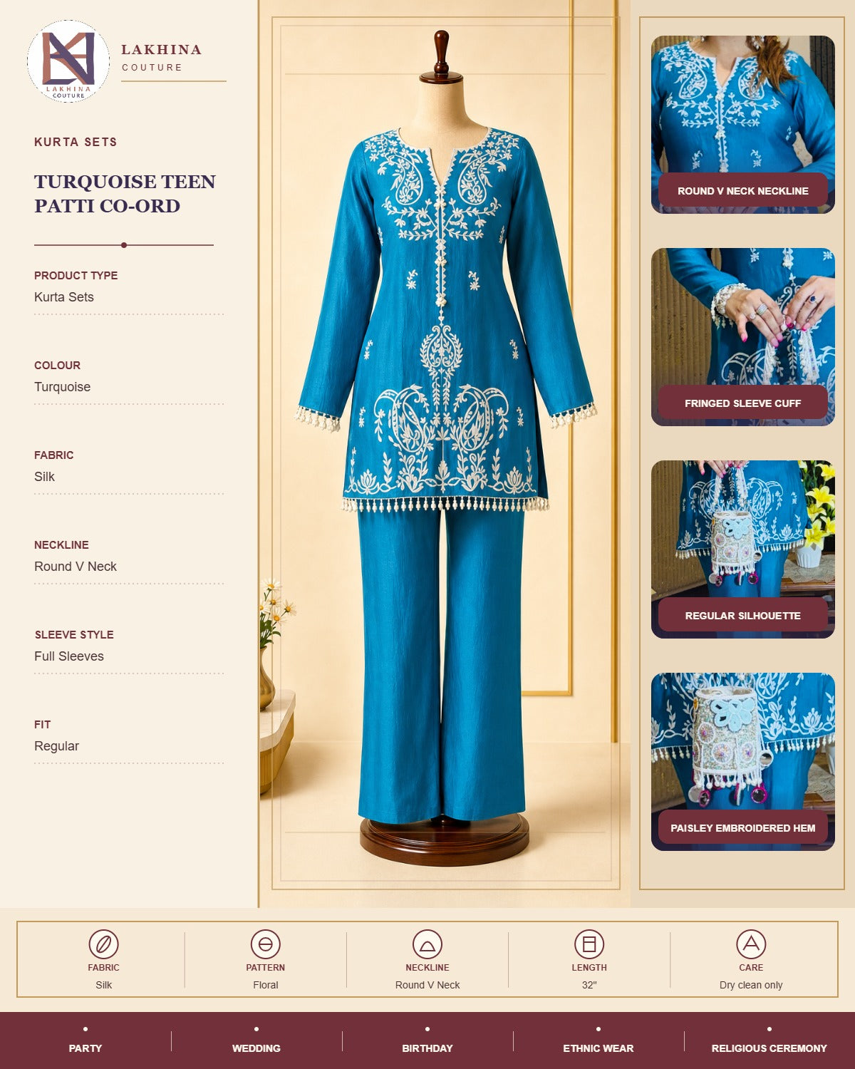 Turquoise Teen Patti Co-Ord