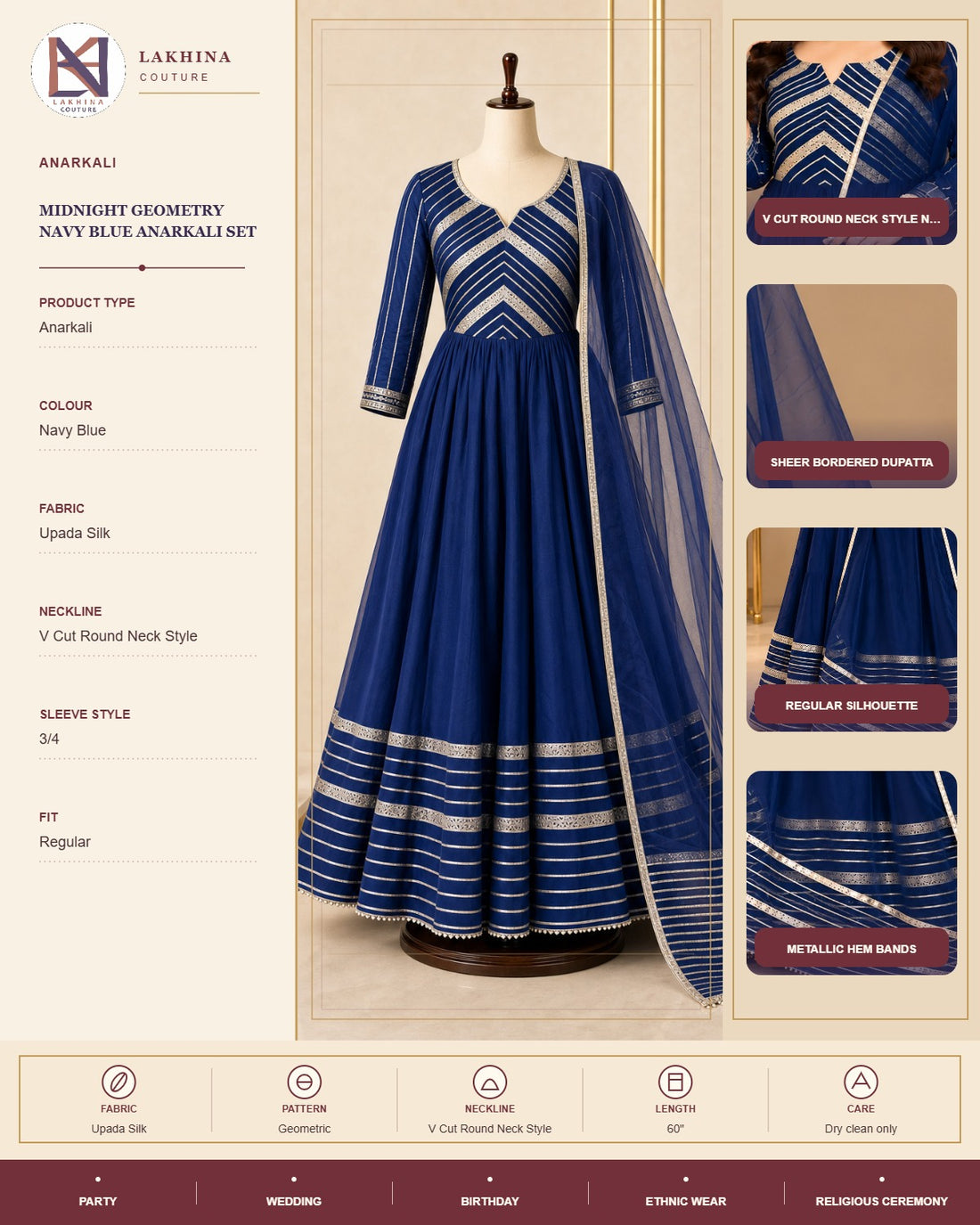 Midnight Geometry Navy Blue Anarkali Suit