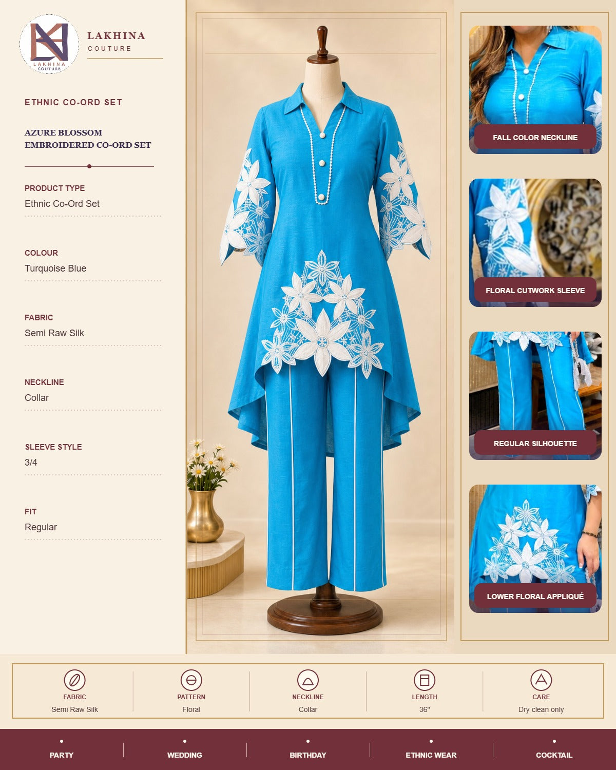 Azure Blossom Embroidered Co-Ord Set