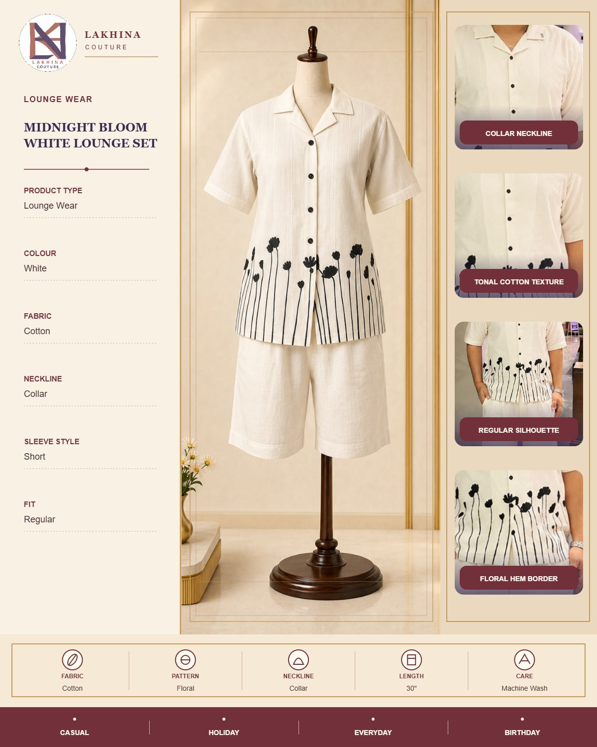 Midnight Bloom White Lounge Set