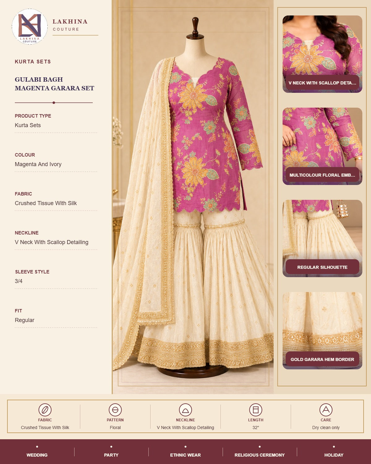 Gulabi Bagh Magenta Garara Set