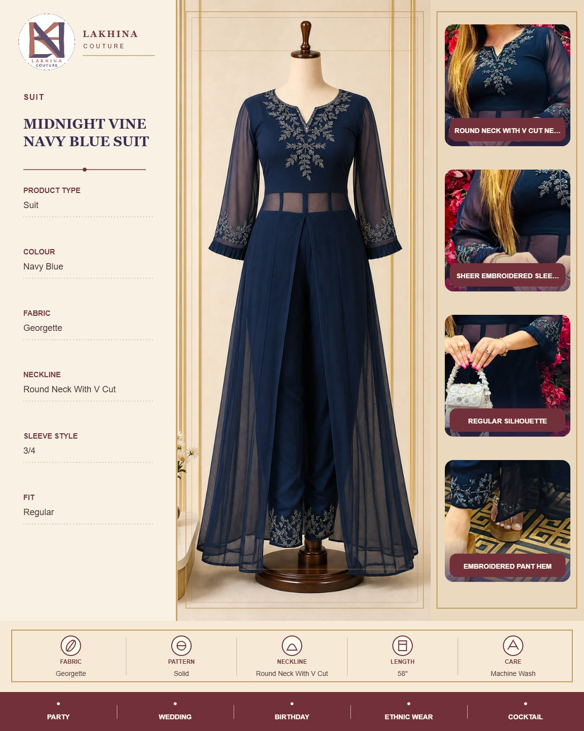 Midnight Vine Navy Blue Suit