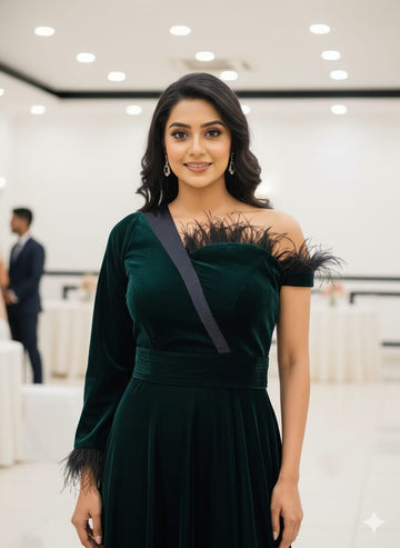 Bottle Green Fur Gown
