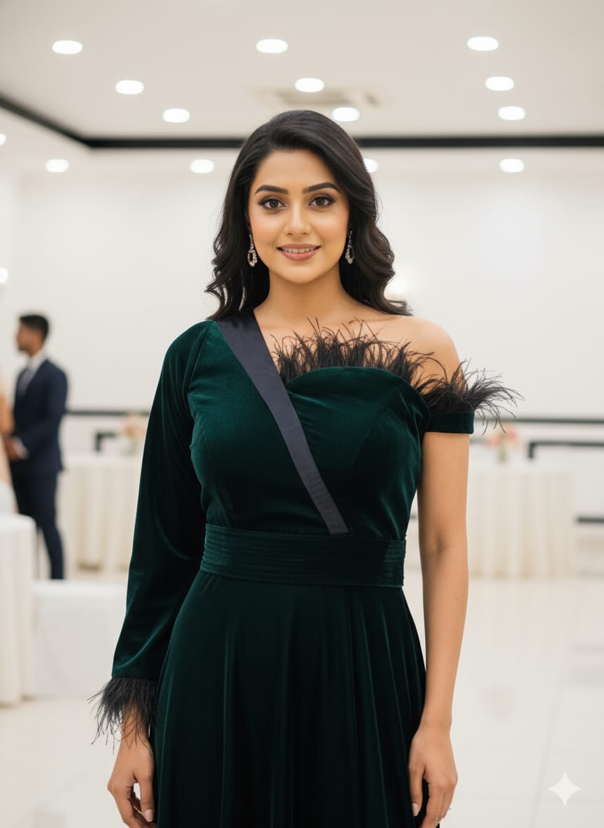 Bottle Green Fur Gown