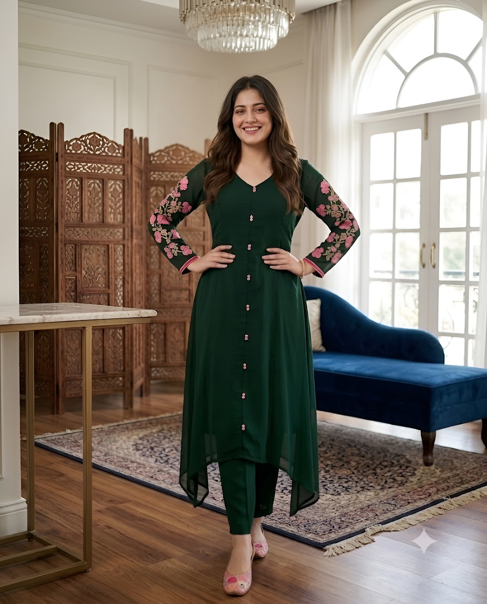 Green Embroidered Suit