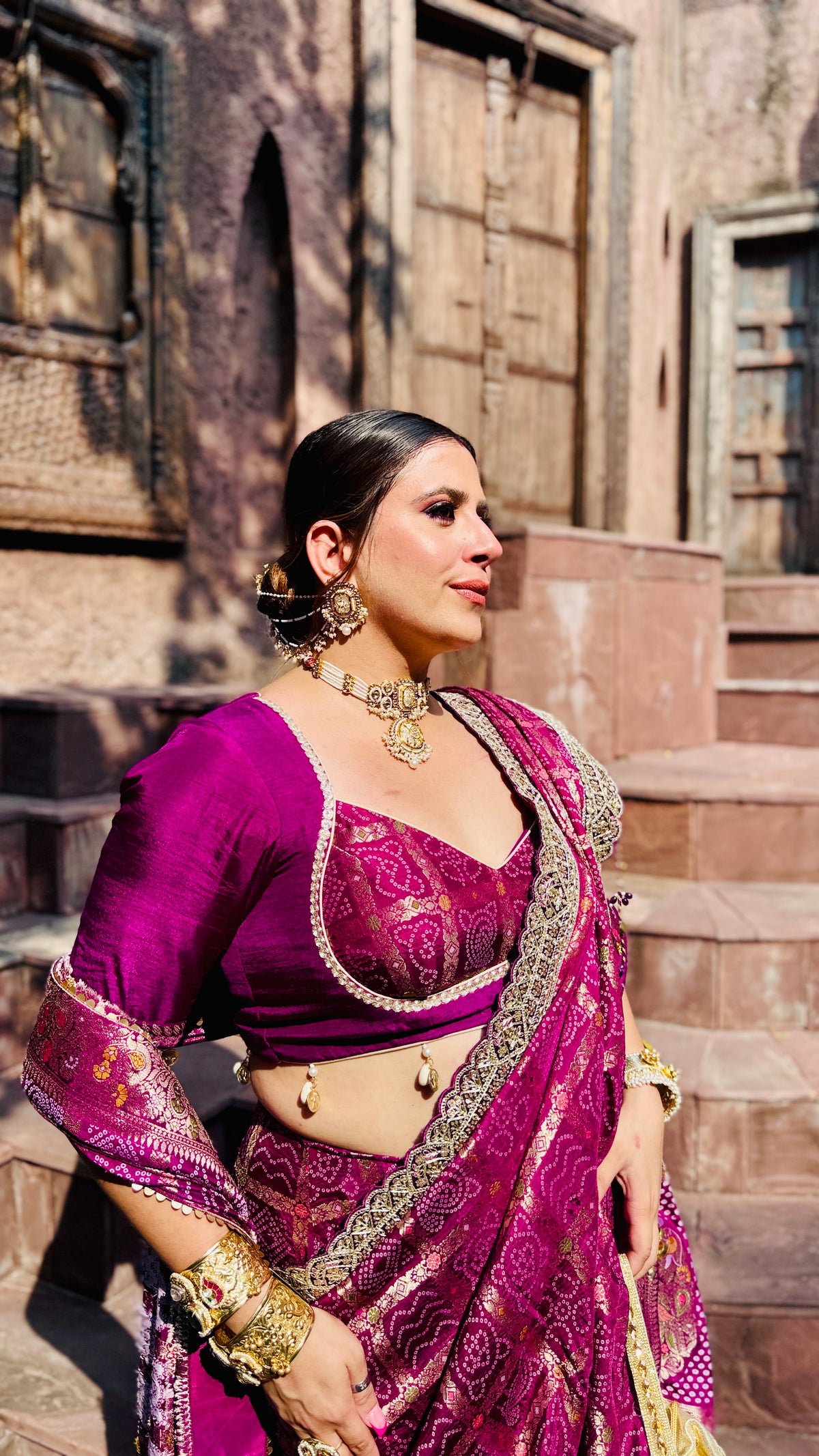 Rajwadi Mosaic Wine Gharchola Saree