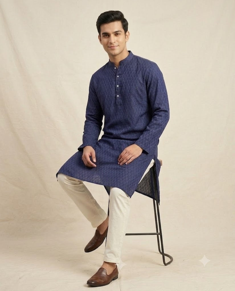 Navy Blue Cotton Kurta Set