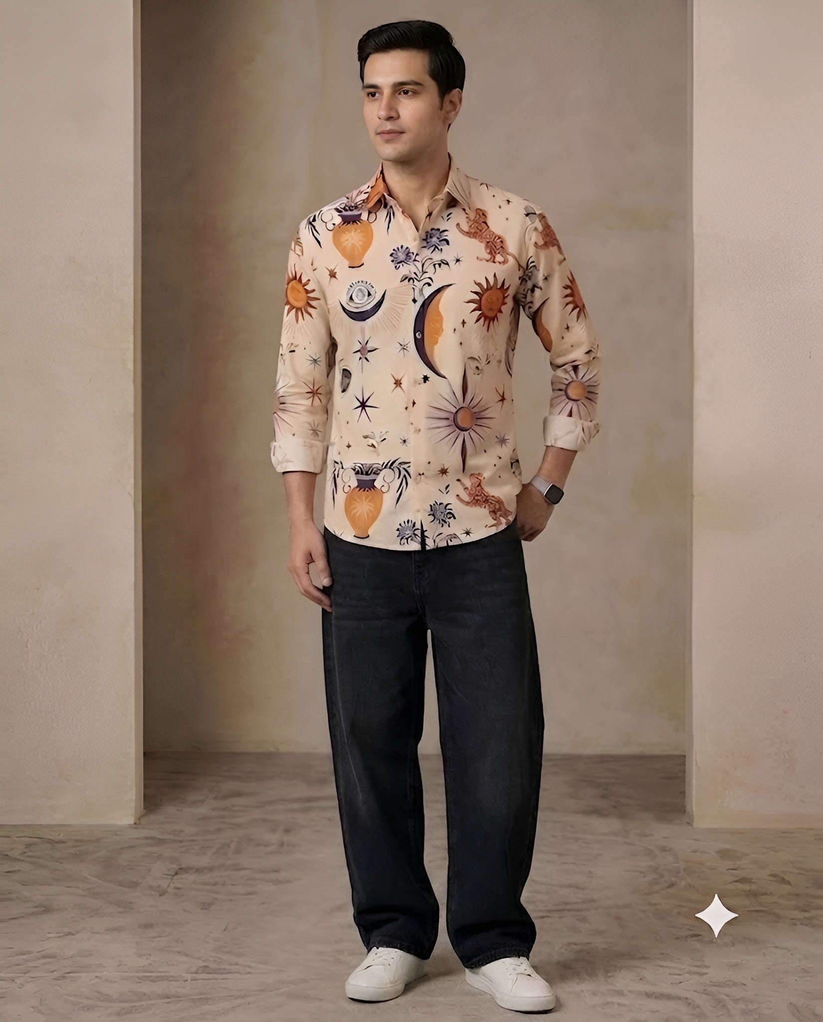 Celestial Mirage Cream Cotton Shirt