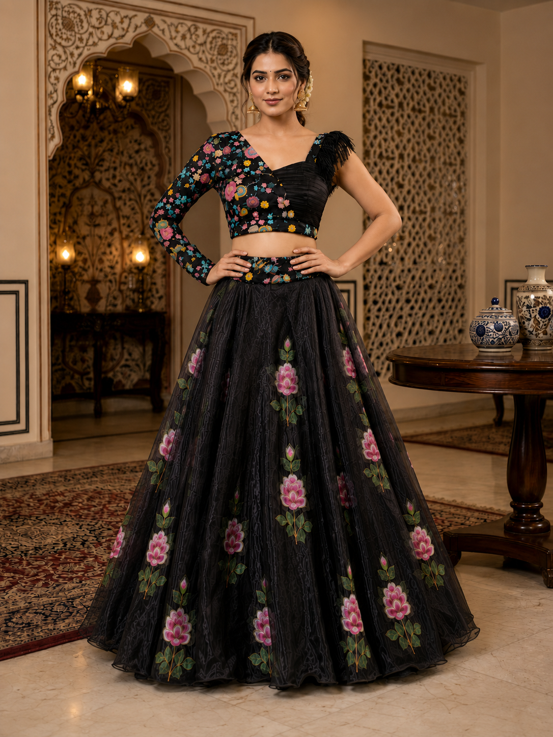 Black Organza Lehenga