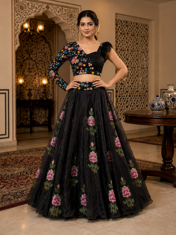 Black Organza Lehenga