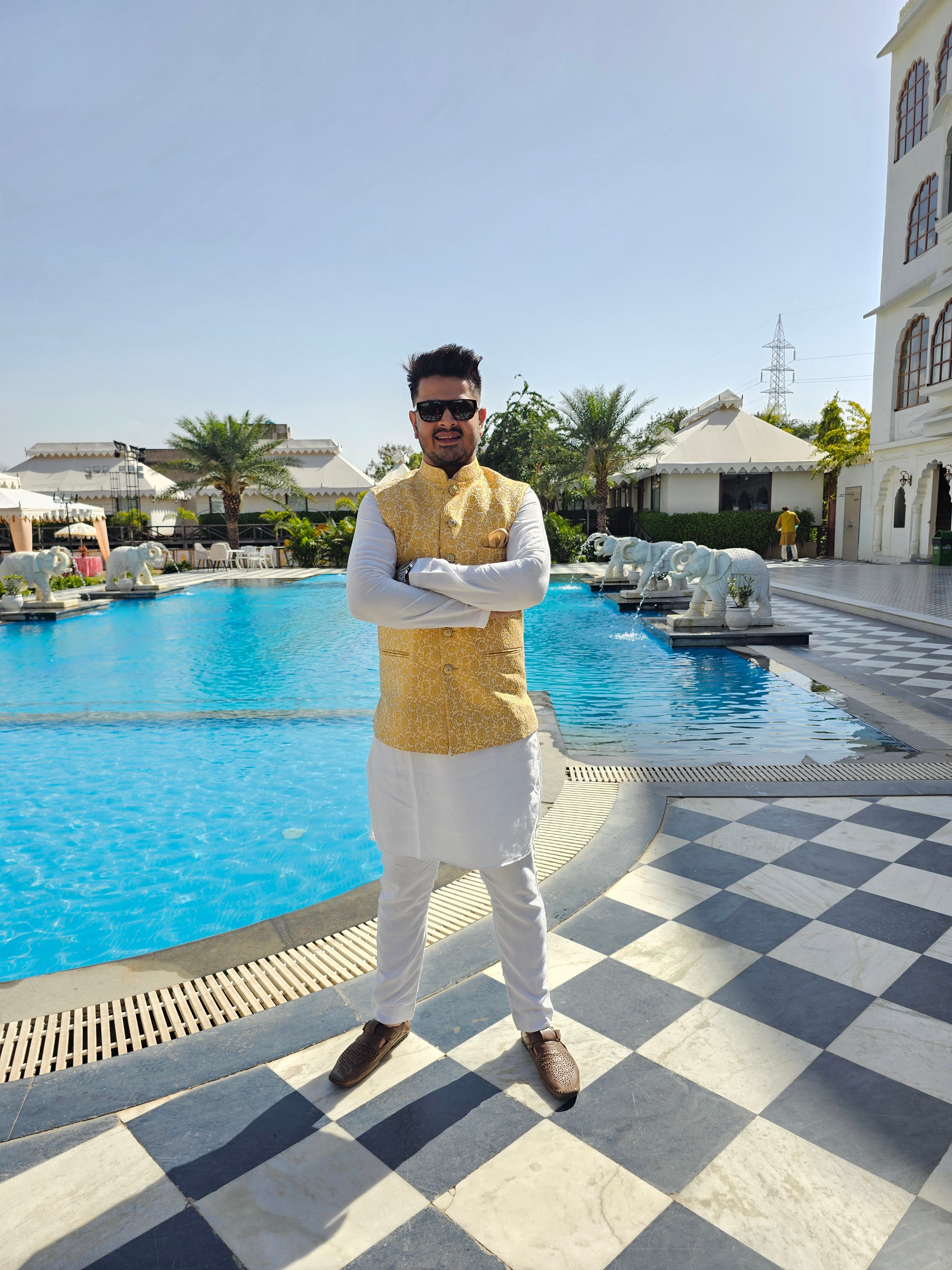 Menswear Golden Yellow Banarsi Waist Coat