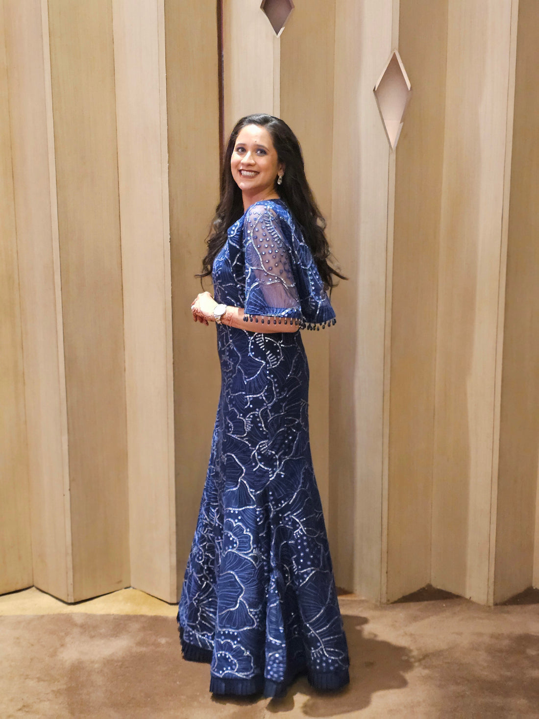 Navy Blue Fish cut gown + cape