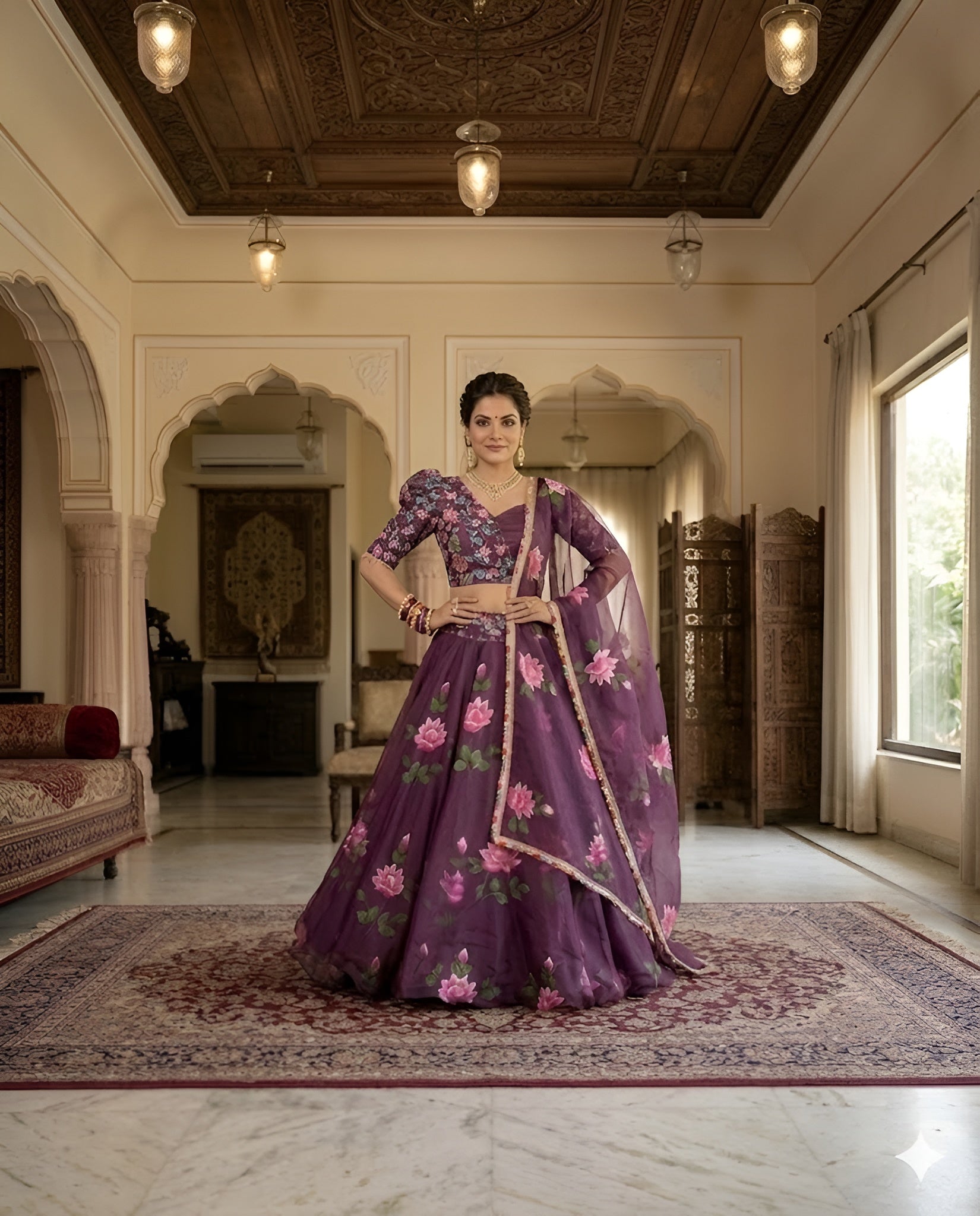 Mauve Handpainted Lehenga