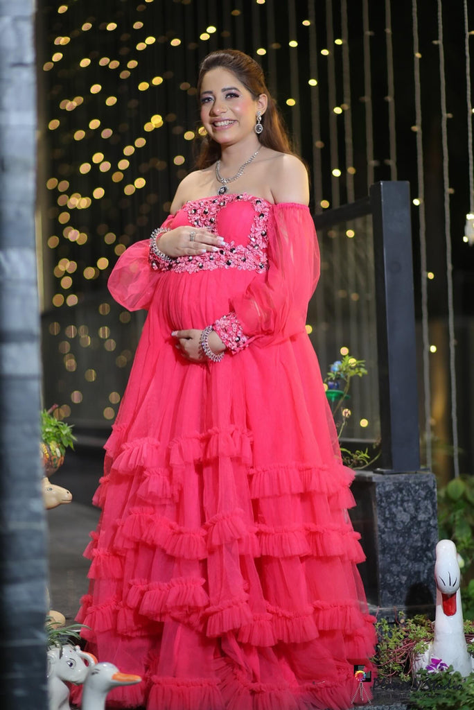 Coral Embroidered Gown