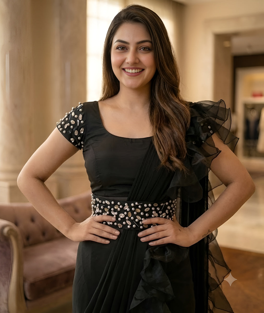 Black Stone Work Saree