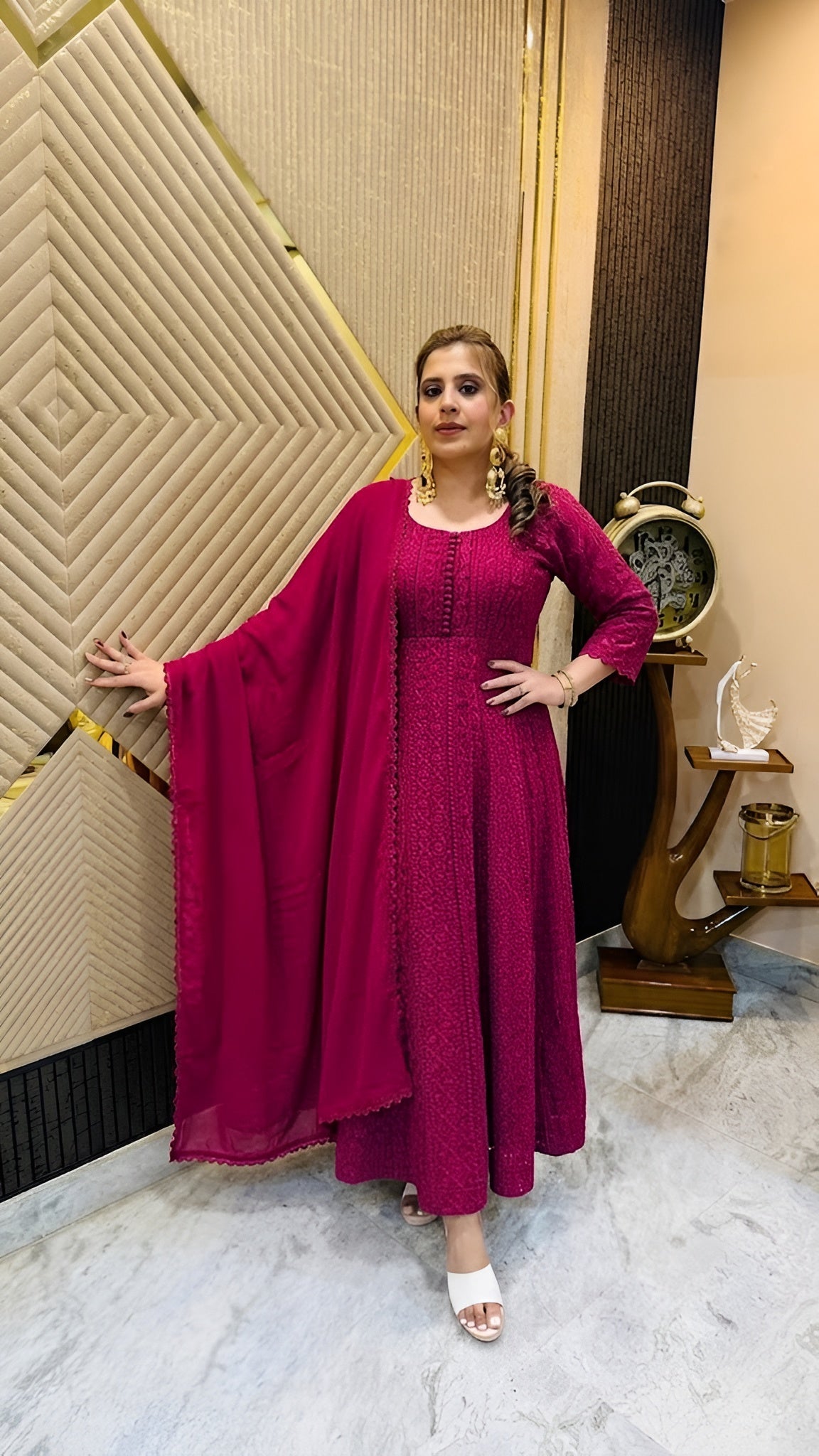 Wine Chikankari Anarkali