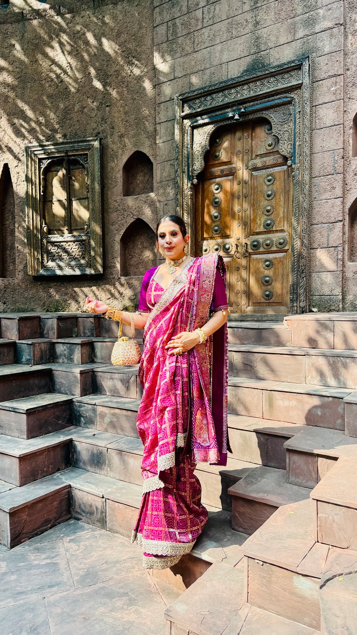 Rajwadi Mosaic Wine Gharchola Saree
