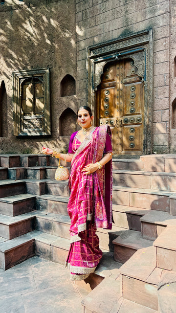 Rajwadi Mosaic Wine Gharchola Saree