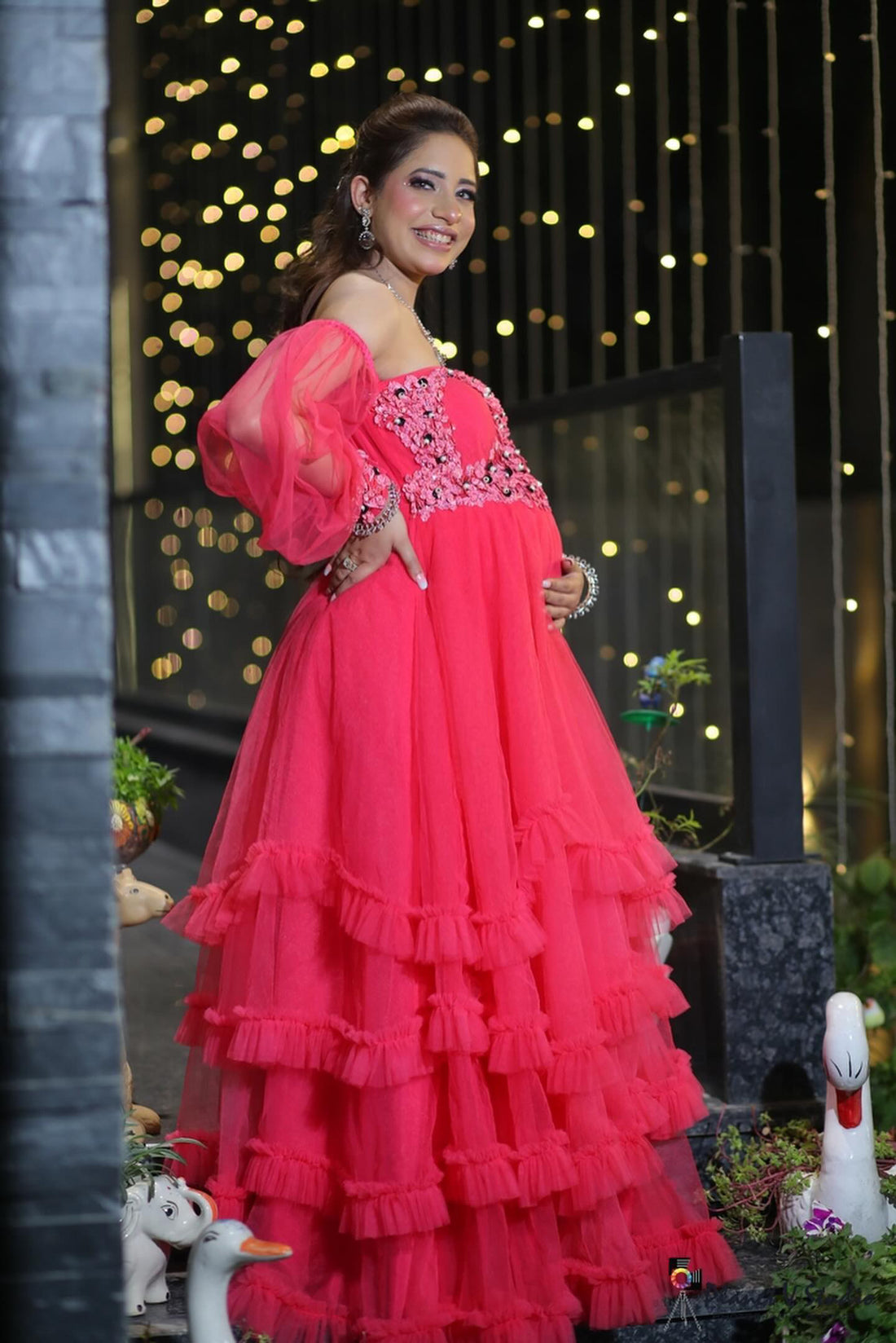 Coral Embroidered Gown