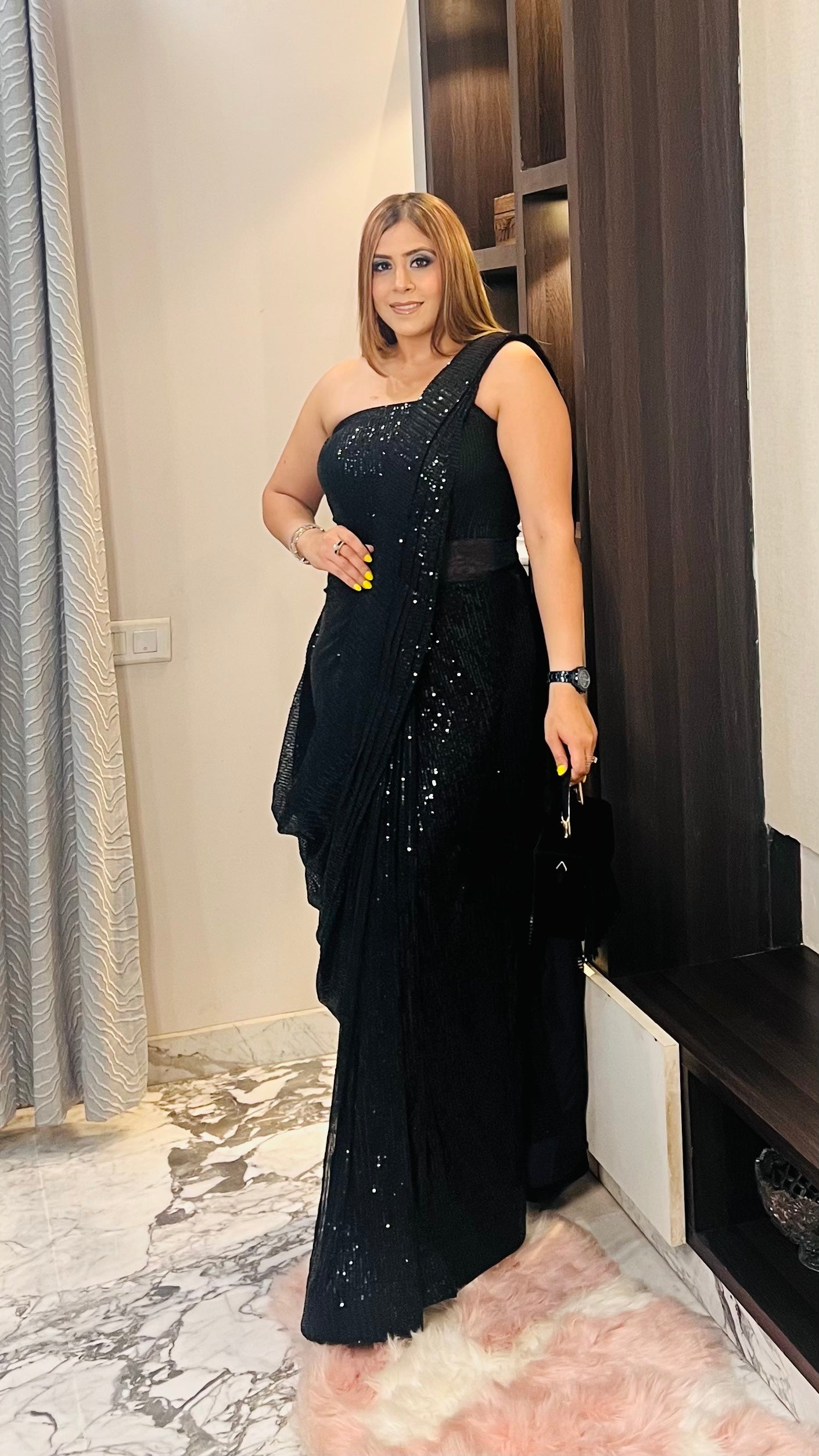 Black Sequin Saree Gown