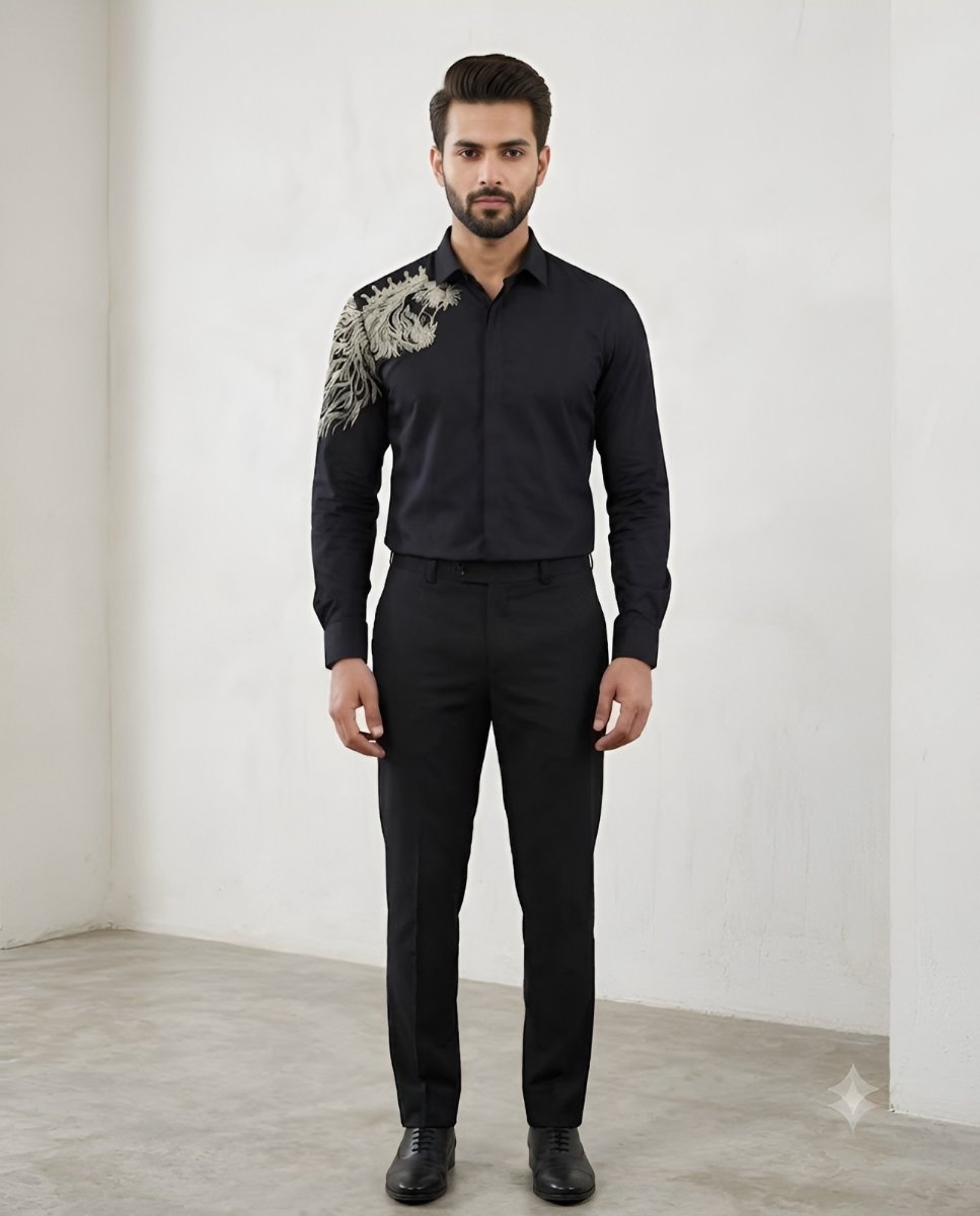 Lion Crest Black Embroidered Shirt